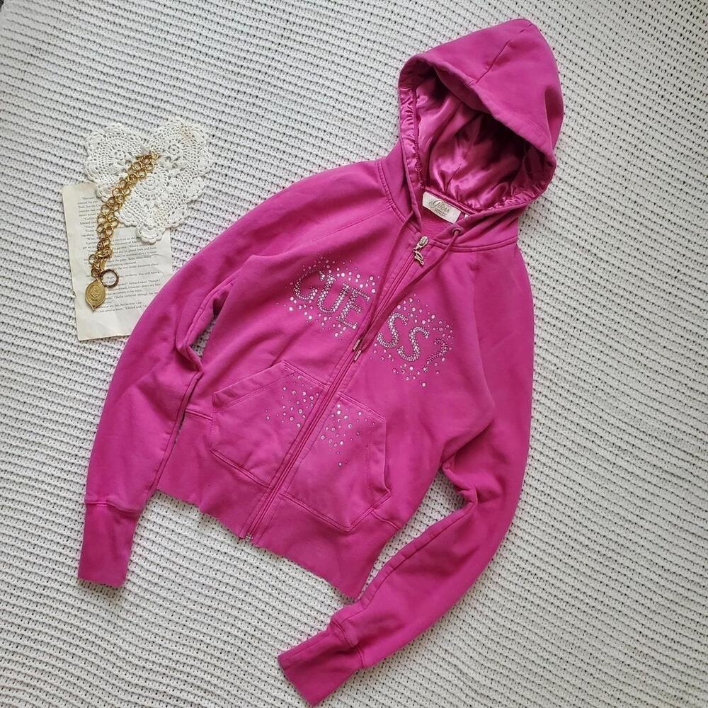Insane y2k fitted zip up rhinestone hoodie
